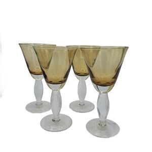 Southern Living Arlington Amber Handblown Wine Water Goblets Vintage Set of 4